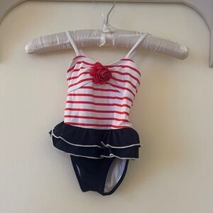 Janie and Jack Red and Navy Striped Nautical One Piece Swimsuit, 2T